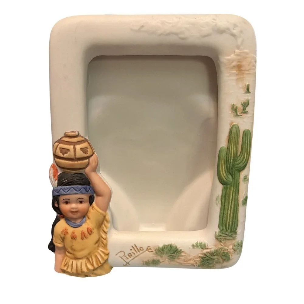 VTG Ceramic 2 Native American Picture Frames by Renowned Artist Gregory‎ Perillo